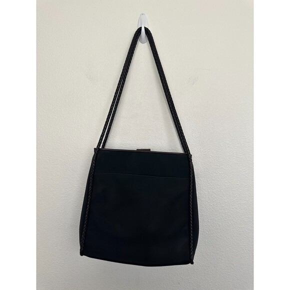 Brighton Nylon Shoulder Bag Braided Strap Croc Embossed Black Silver Western - Picture 4 of 11